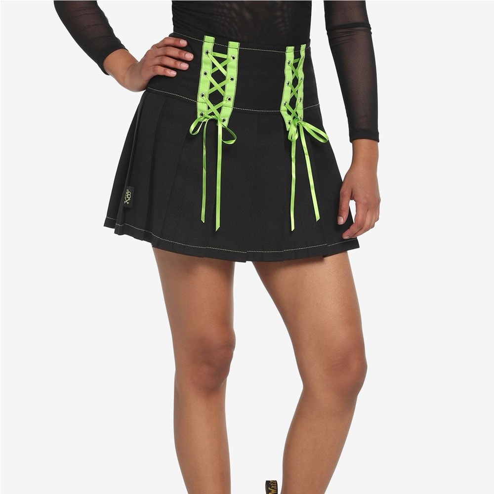 Royal Bones By Tripp Black & Lime Green Lace-Up Skirt Size XL - Picture 1 of 8